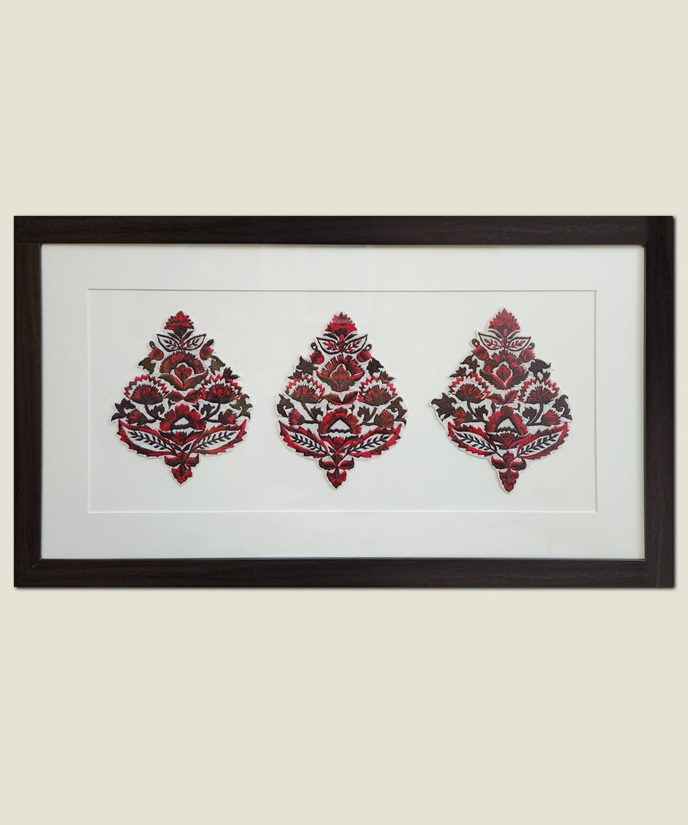 Shaded Red Trio Embroidered Rajwarah Wall Art | Framed