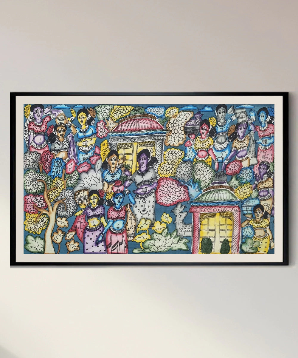 Kalamkari Painting on Silk Cloth| 4 Ladies in a Garden With Tree | 39x26 Inches | Unframed