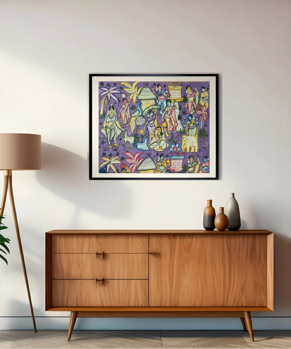 Kalamkari Painting on Silk Cloth| Village Scene | 37x30 Inches | Unframed