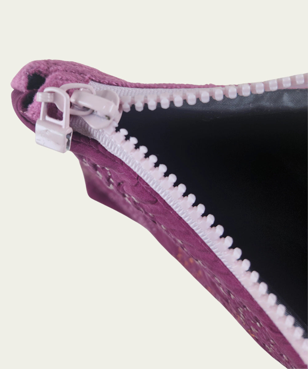 Plum Silk & Velvet Kantha Embroidered Utility Pouch