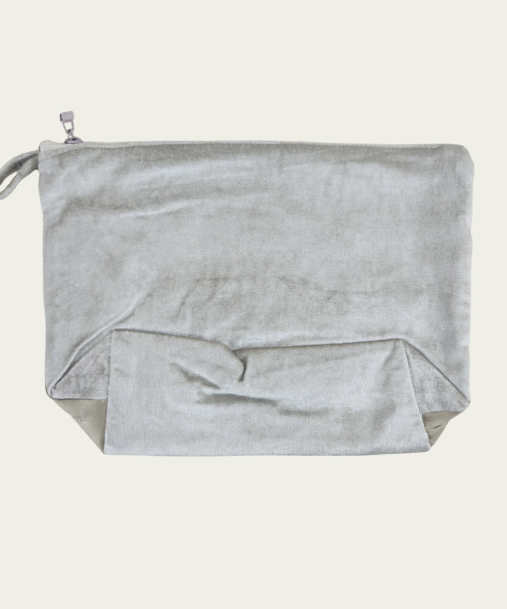 Beige Silk & Velvet Kantha Embroidered Utility Pouch