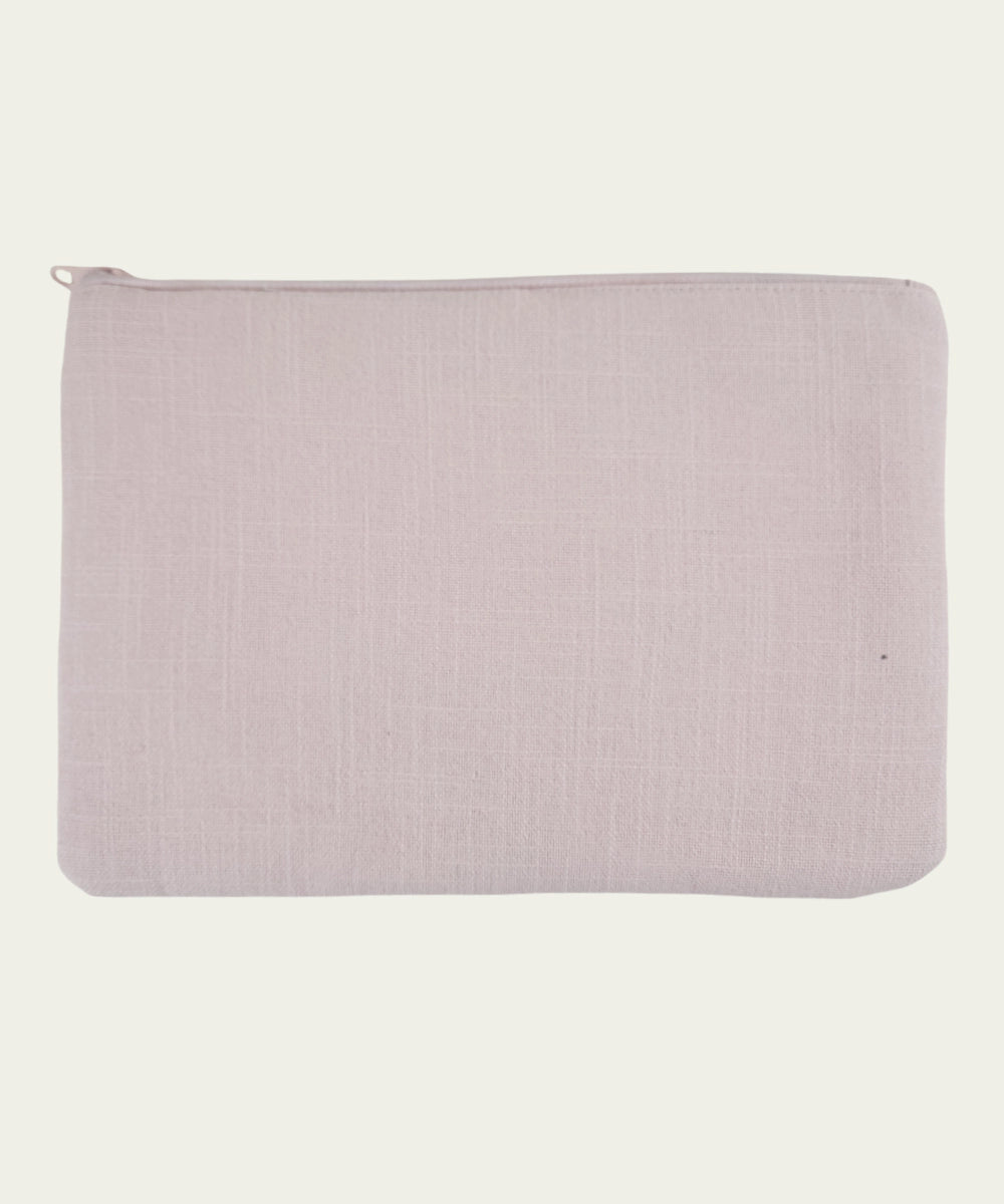 Peach Pink Hand Embroidered Cotton Utility Pouch