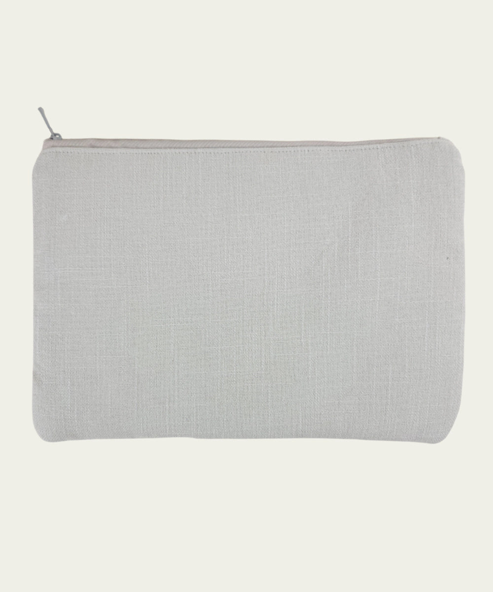 Beige Hand Embroidered Cotton Utility Pouch