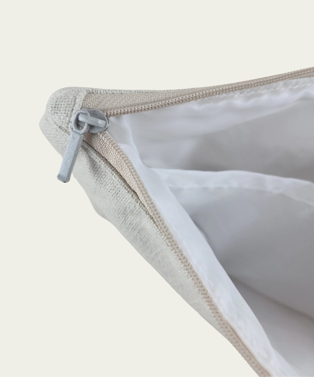 Beige Hand Embroidered Cotton Utility Pouch