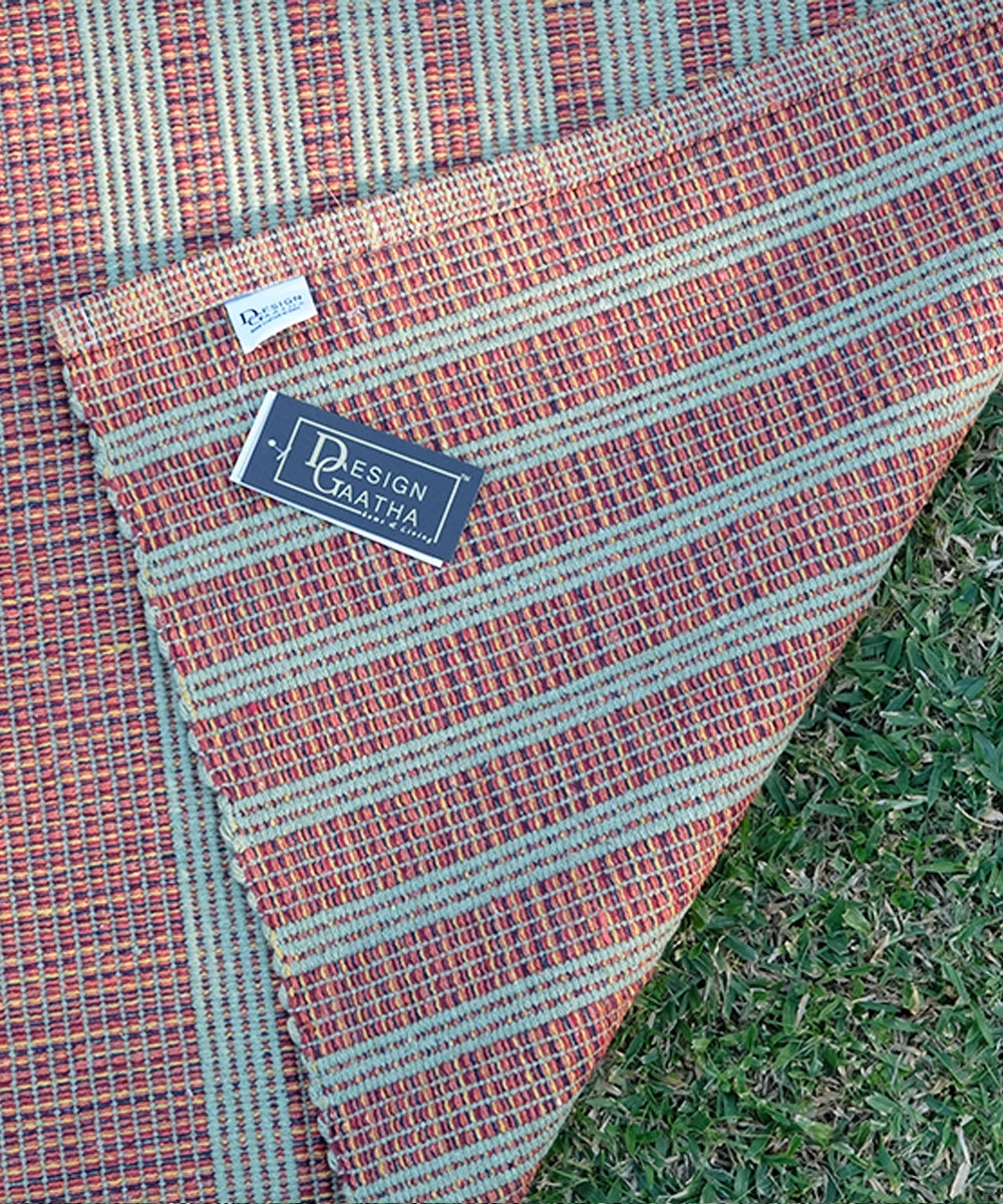 Sage Green with Rust Tie and Dye Pure Handloom Cotton Yoga Mat