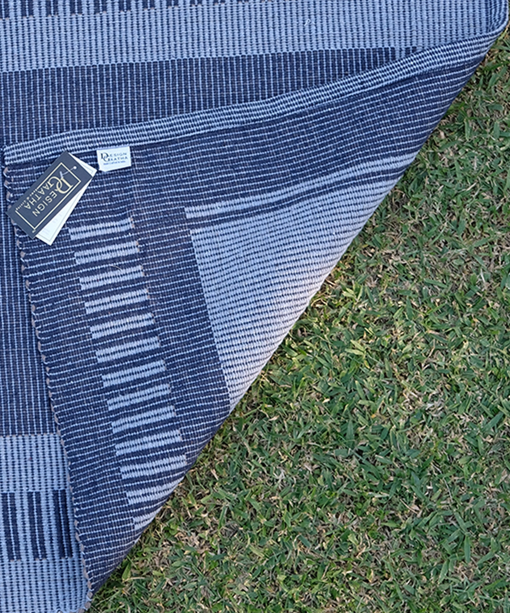 Navy with Grey  Pure Handloom Cotton Yoga Mat