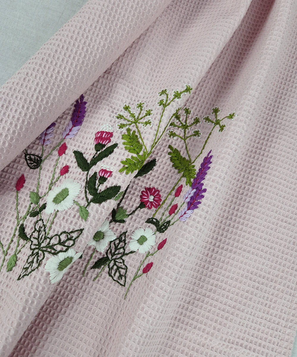 Embroidered Bath Towel | Soft Cotton Waffle | Dusty Pink