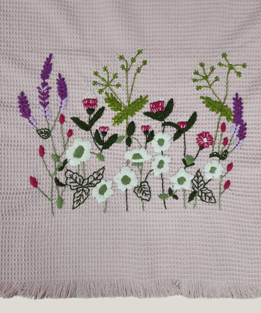 Embroidered Bath Towel | Soft Cotton Waffle | Dusty Pink