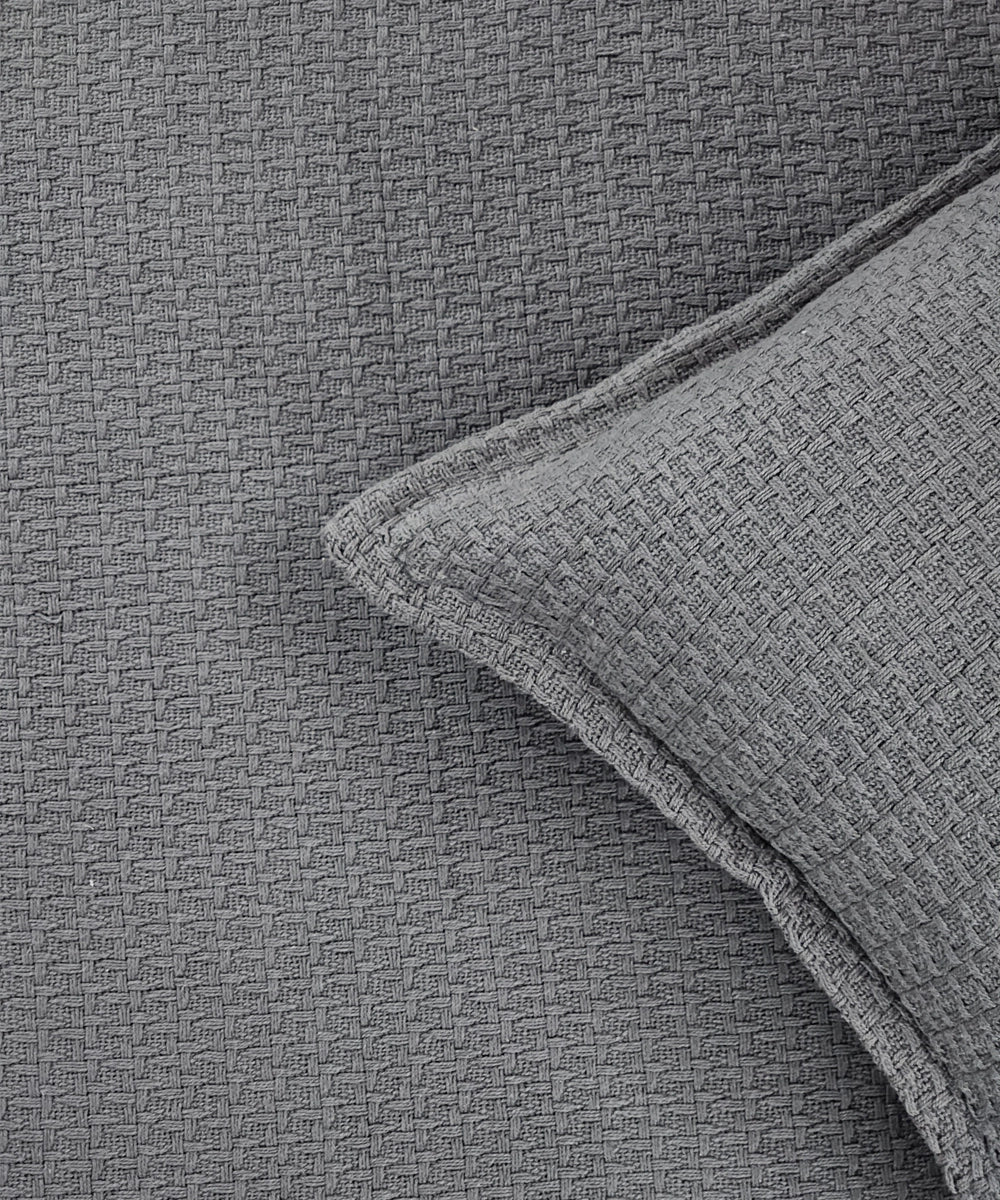 Dark Grey Cotton Waffle Bedcover with 2 Pillow Cases