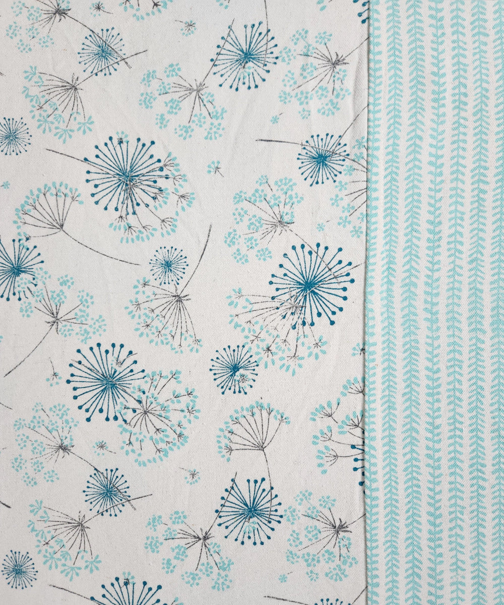 Sky Blue Printed & Stripes Cotton Bedcover with 2 Pillow Covers