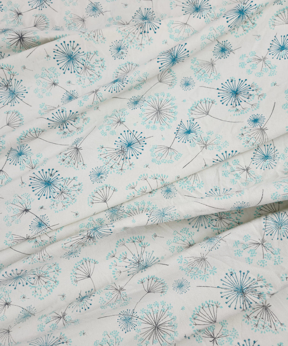 Sky Blue Printed & Stripes Cotton Bedcover with 2 Pillow Covers