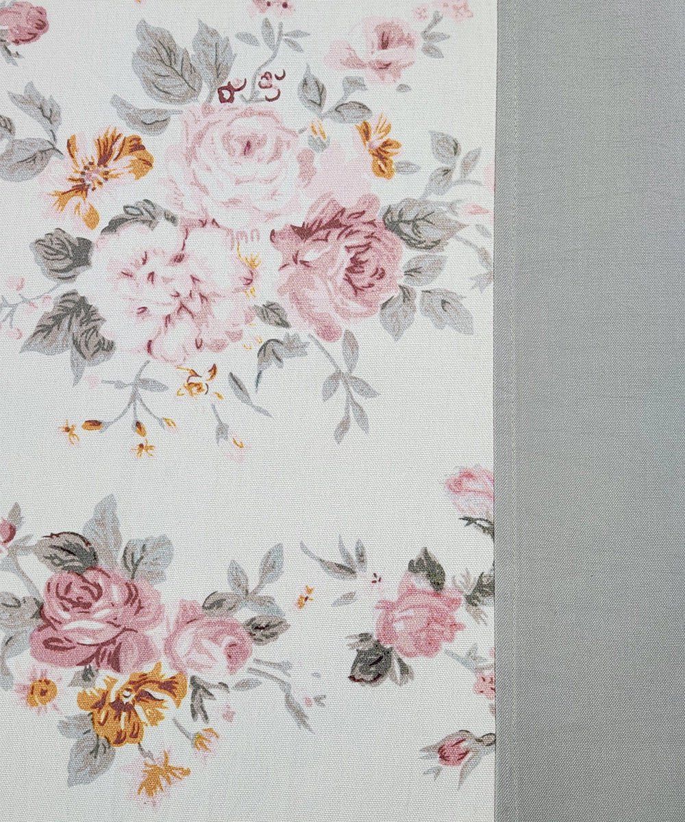 Pastel Pink & Grey Floral Printed Thick Cotton Bedcover with 2 Pillow Cases
