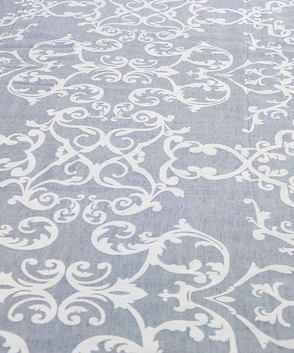 Medium Blue & White Floral Woven Cotton Bedcover with 2 Pillow Cases