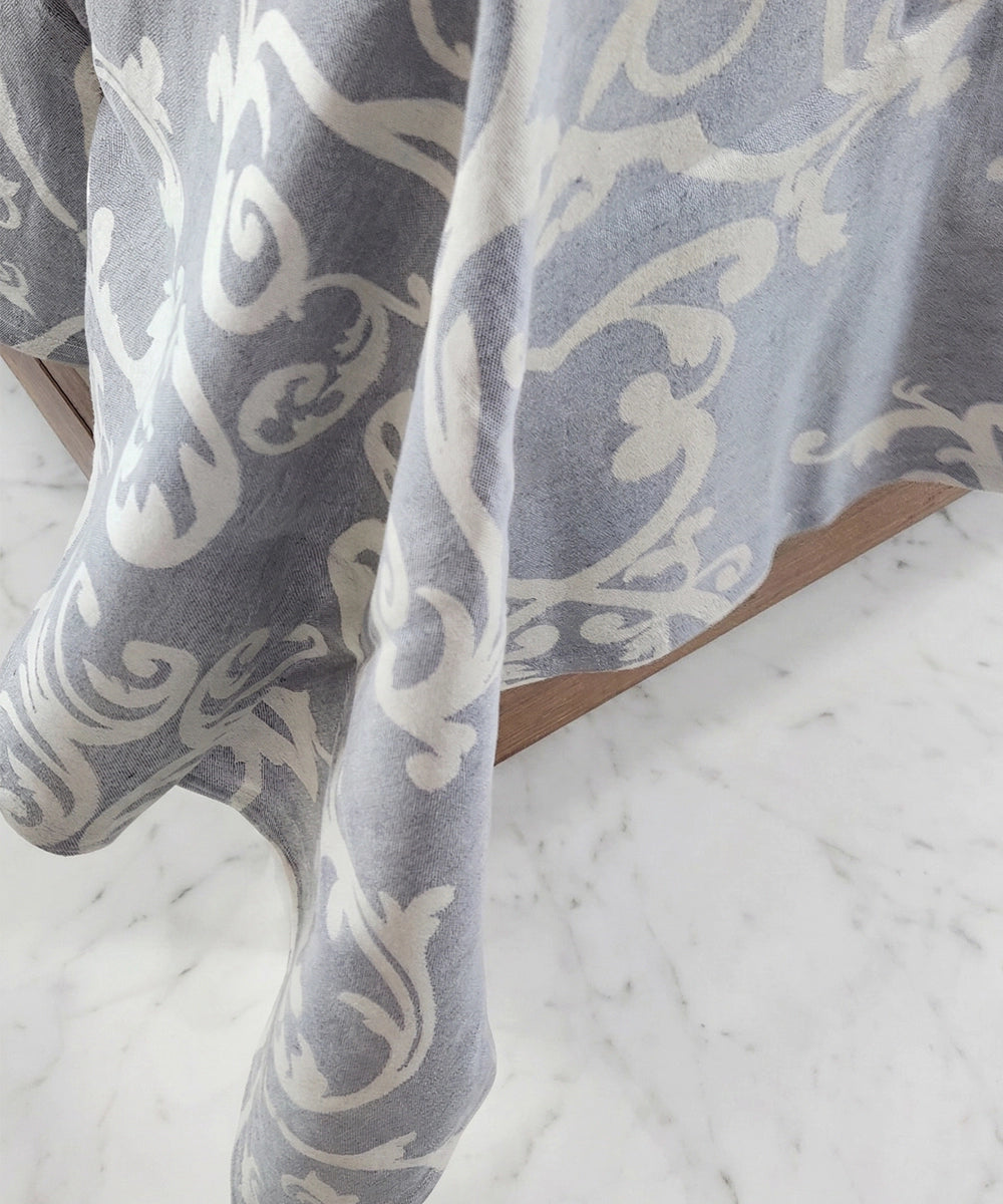 Medium Blue & White Floral Woven Cotton Bedcover with 2 Pillow Cases