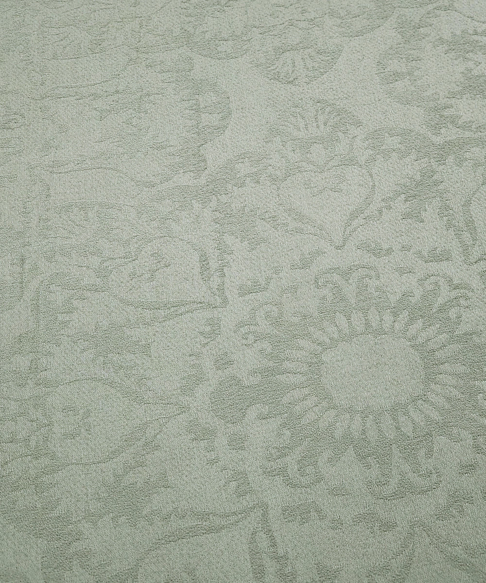 Sage Green Self Floral Woven Cotton Bedcover with 2 Pillow Cases