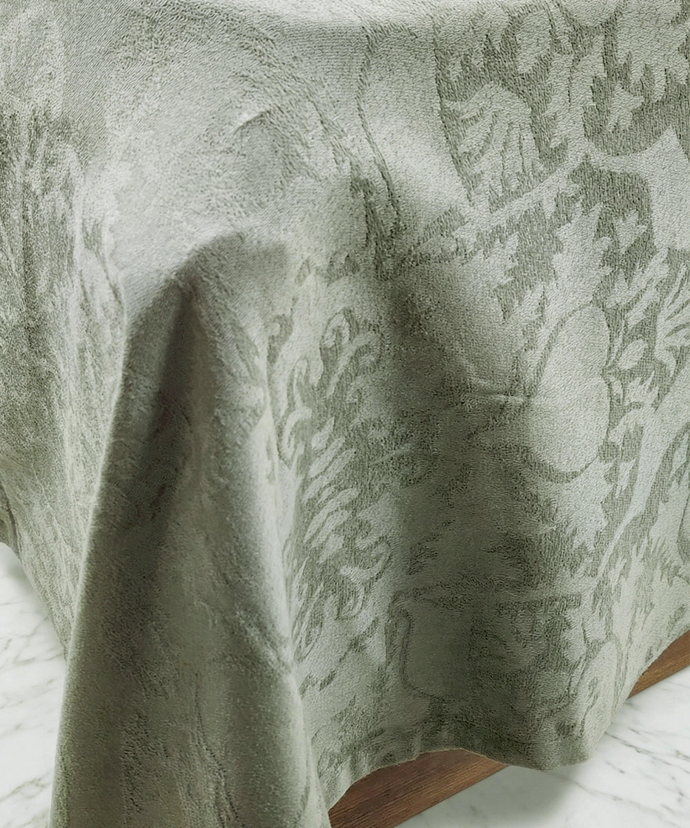 Sage Green Self Floral Woven Cotton Bedcover with 2 Pillow Cases