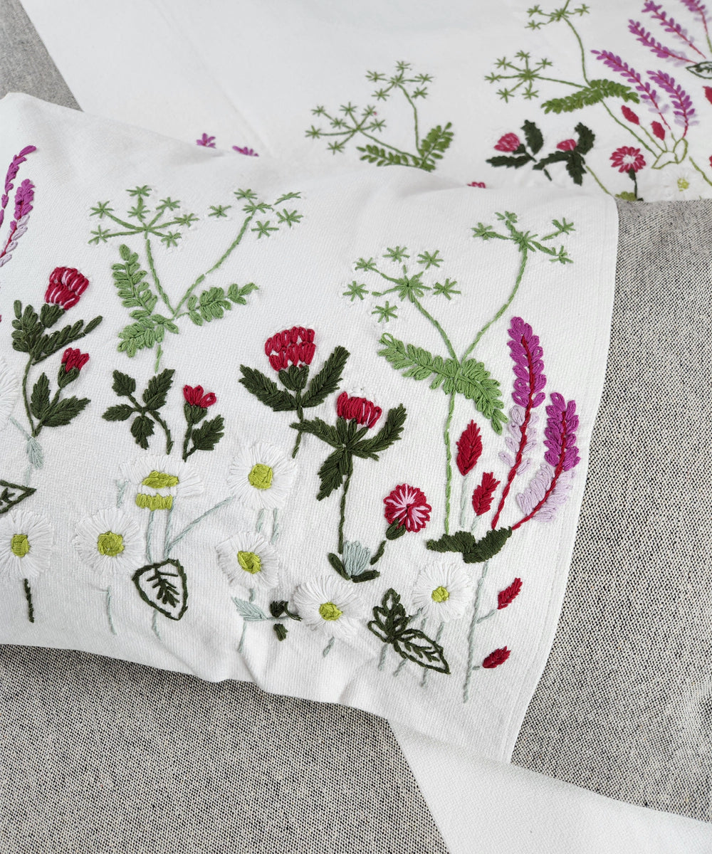 Ivory & Grey Hand Embroidered Cotton King Bedcover Set