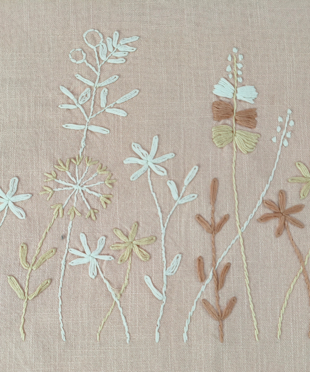 Light Coral & Grey Hand Embroidered Cotton King Bedcover Set