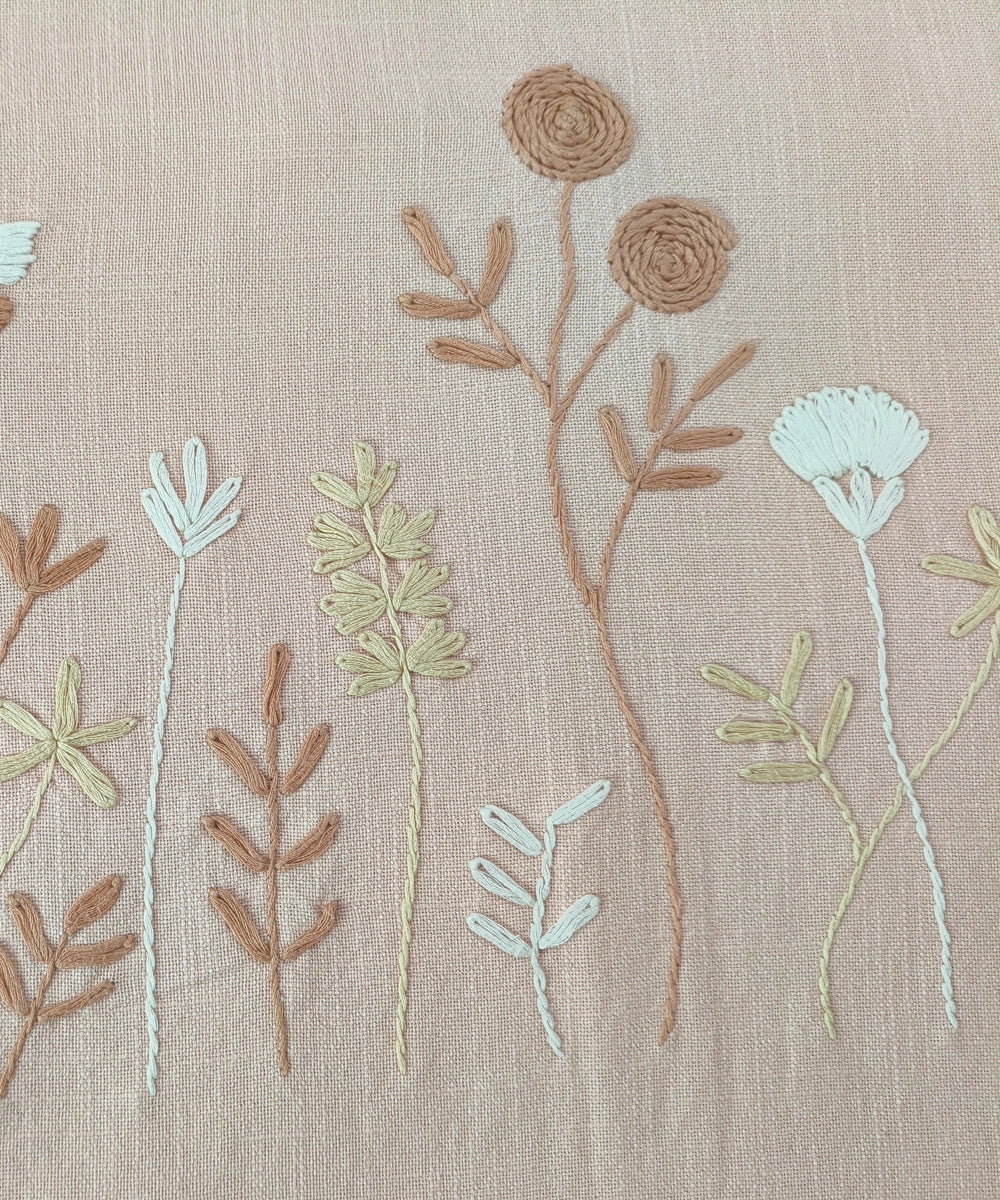 Light Coral & Grey Hand Embroidered Cotton King Bedcover Set