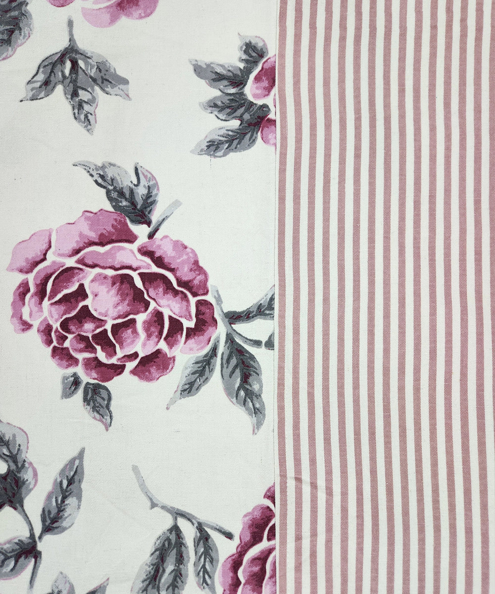 Off White & Maroon Printed & Stripes Cotton Bedcover with 2 Pillow Covers