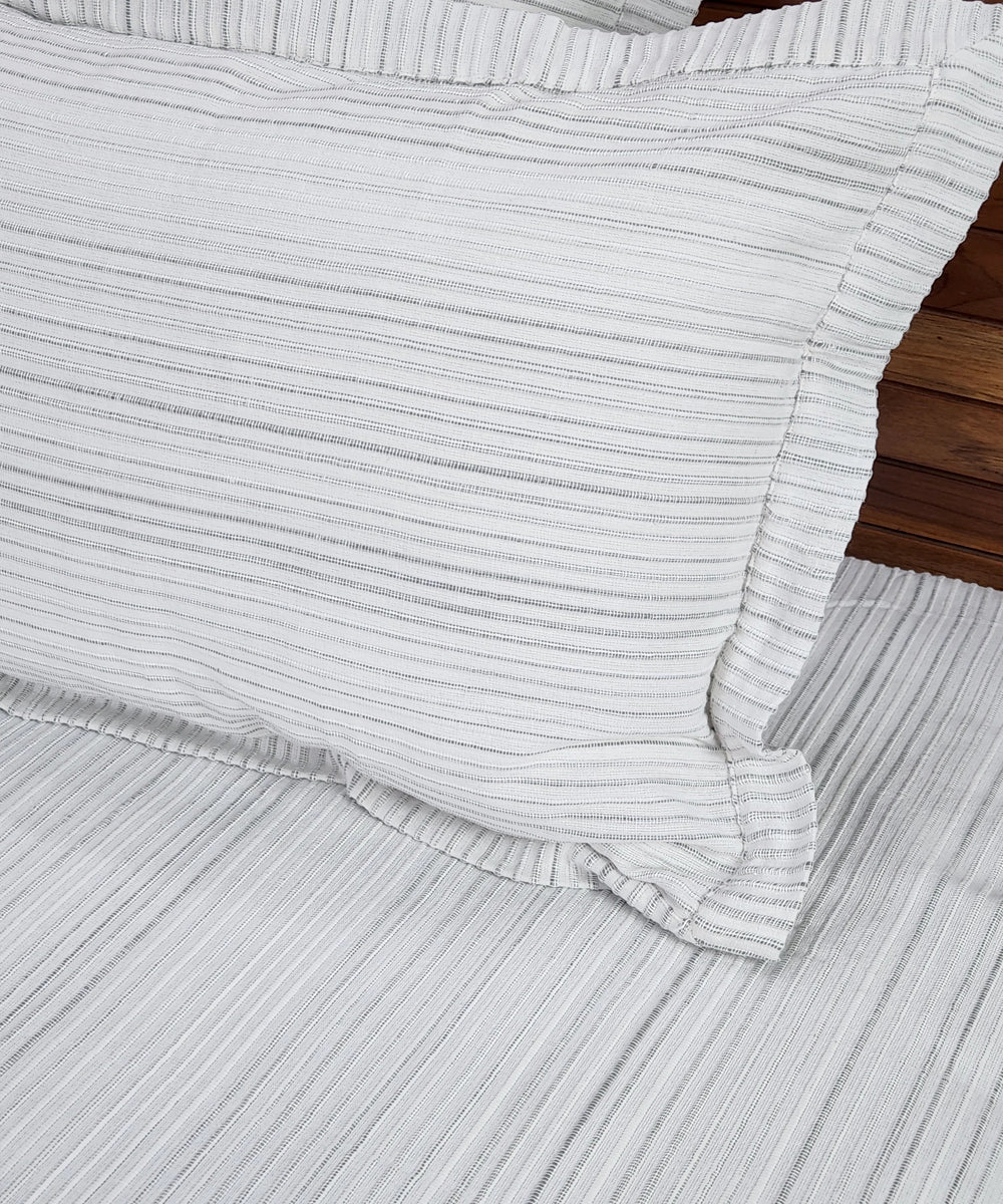 Off White & Grey Corded Ribs Cotton Slub Stripe Queen Bedcover with 2 Pillow covers