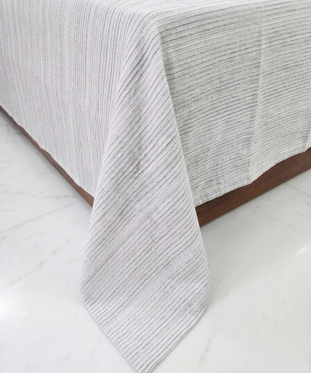 Off White & Grey Corded Ribs Cotton Slub Stripe Queen Bedcover with 2 Pillow covers