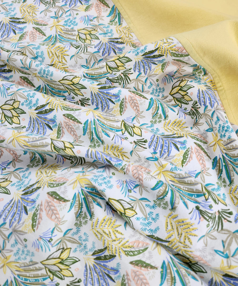 Off White & Yellow Floral Printed Cotton Bedcover with 2 Pillow Cases