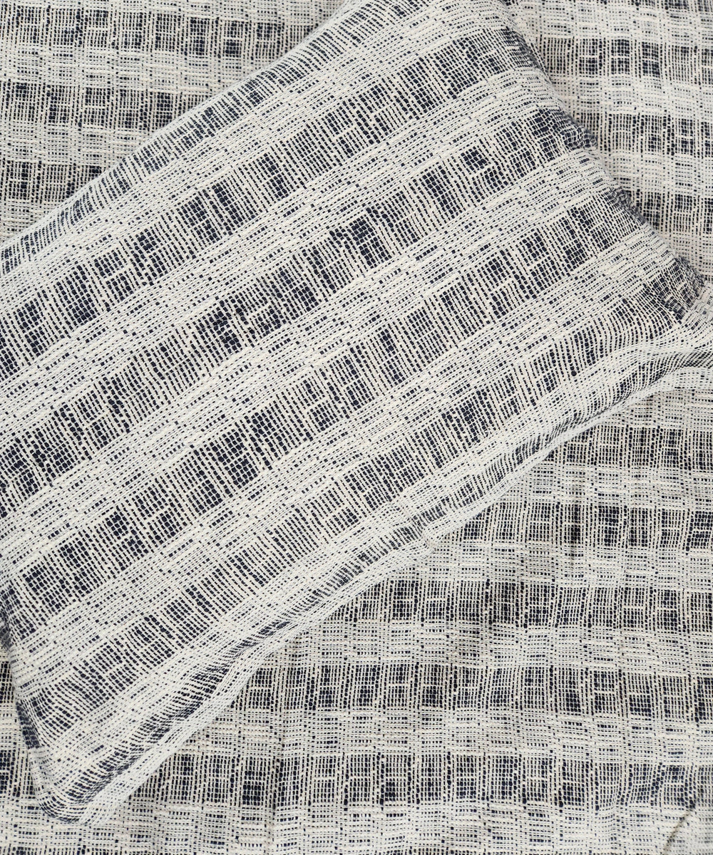 Off White & Charcoal Yarn Dye Cotton King Bedcover with 2 Pillow Covers