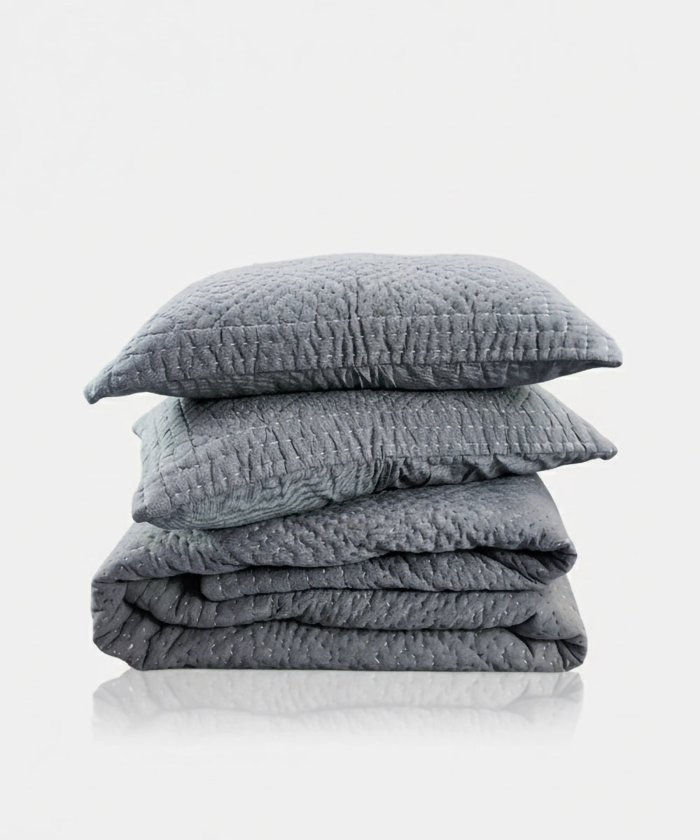 Blue Chambray Rhombus Hand Quilted Cotton Bedcover cum Comforter with 2 Pillow Covers