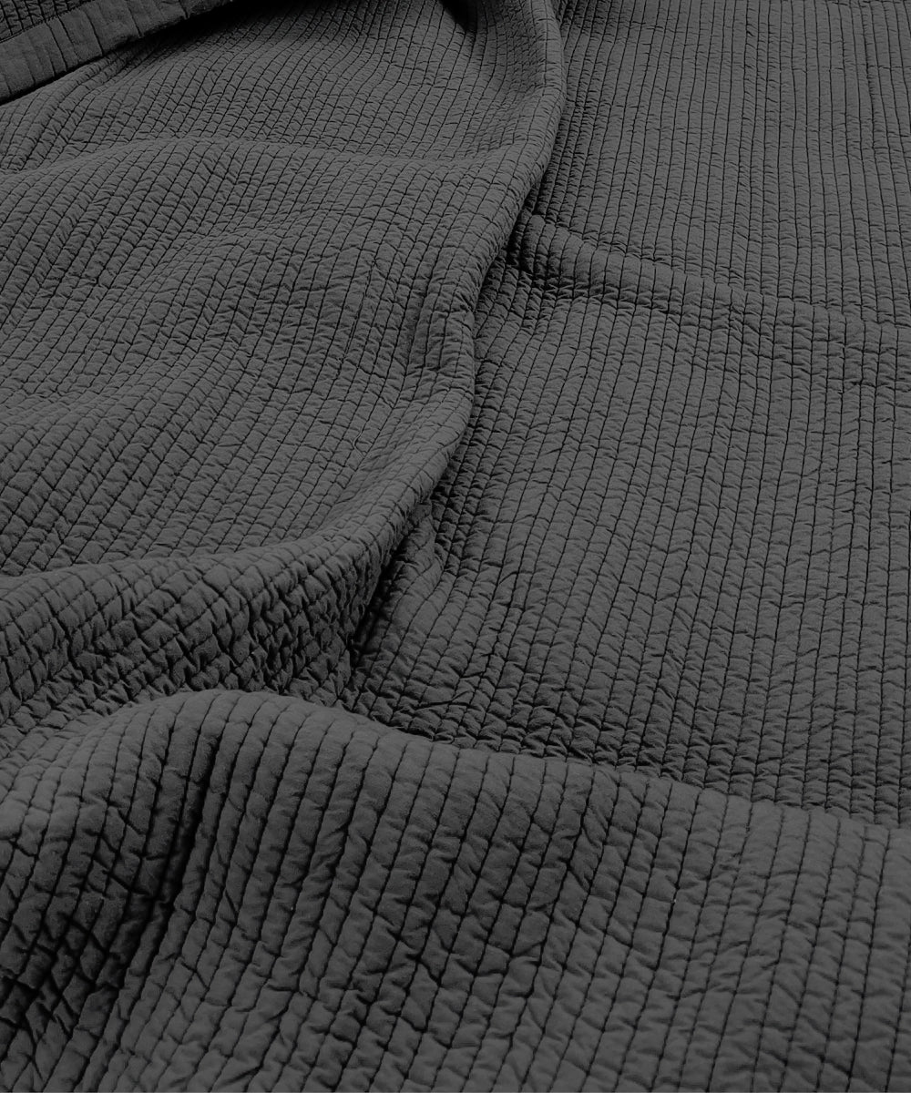 Dark Grey Quilted Cotton Bedcover with 2 Cushion Covers (24x24 Inches)