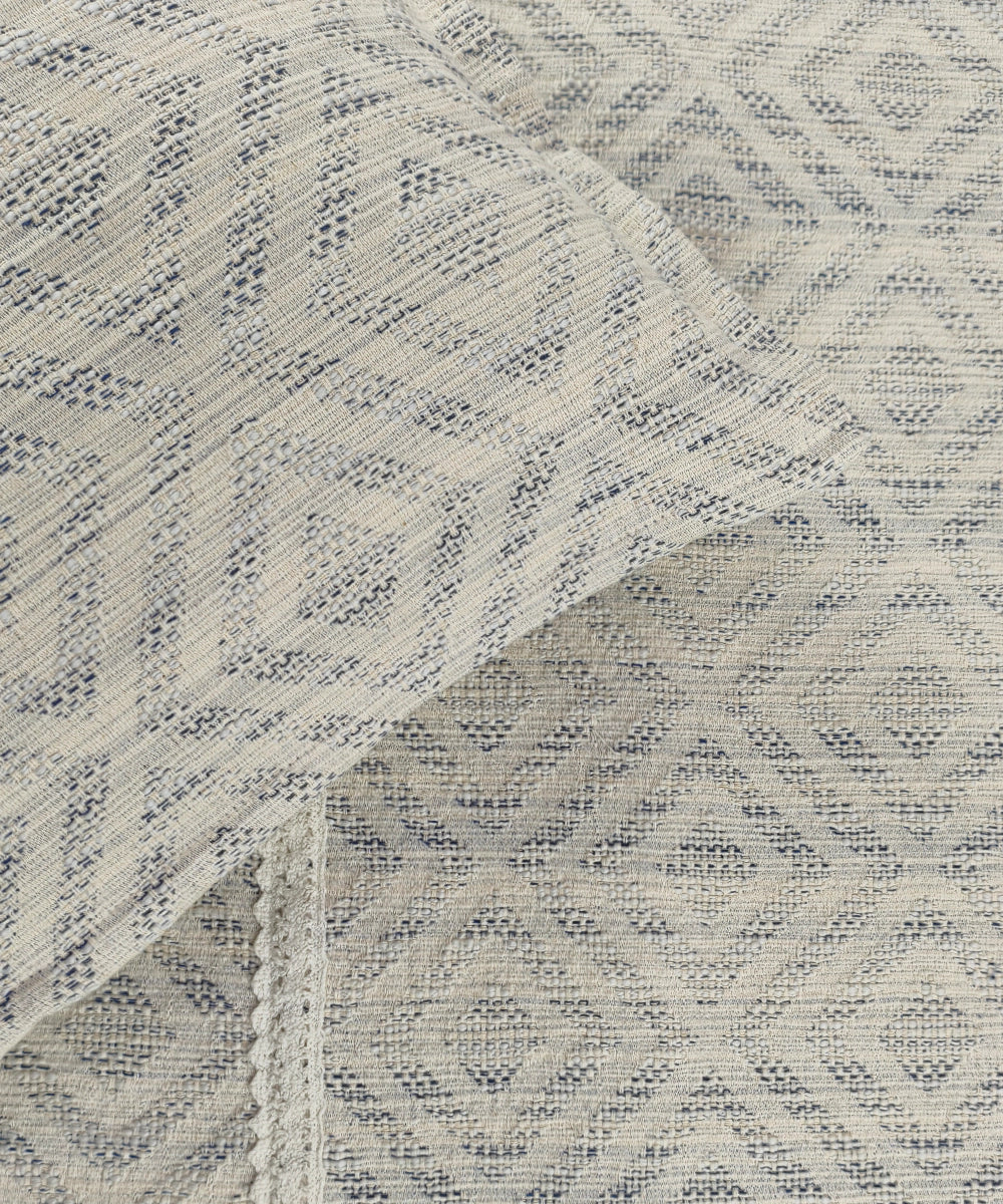 Off White & Grey Cotton Jacquard Lace King Bedcover with 2 Pillow Covers