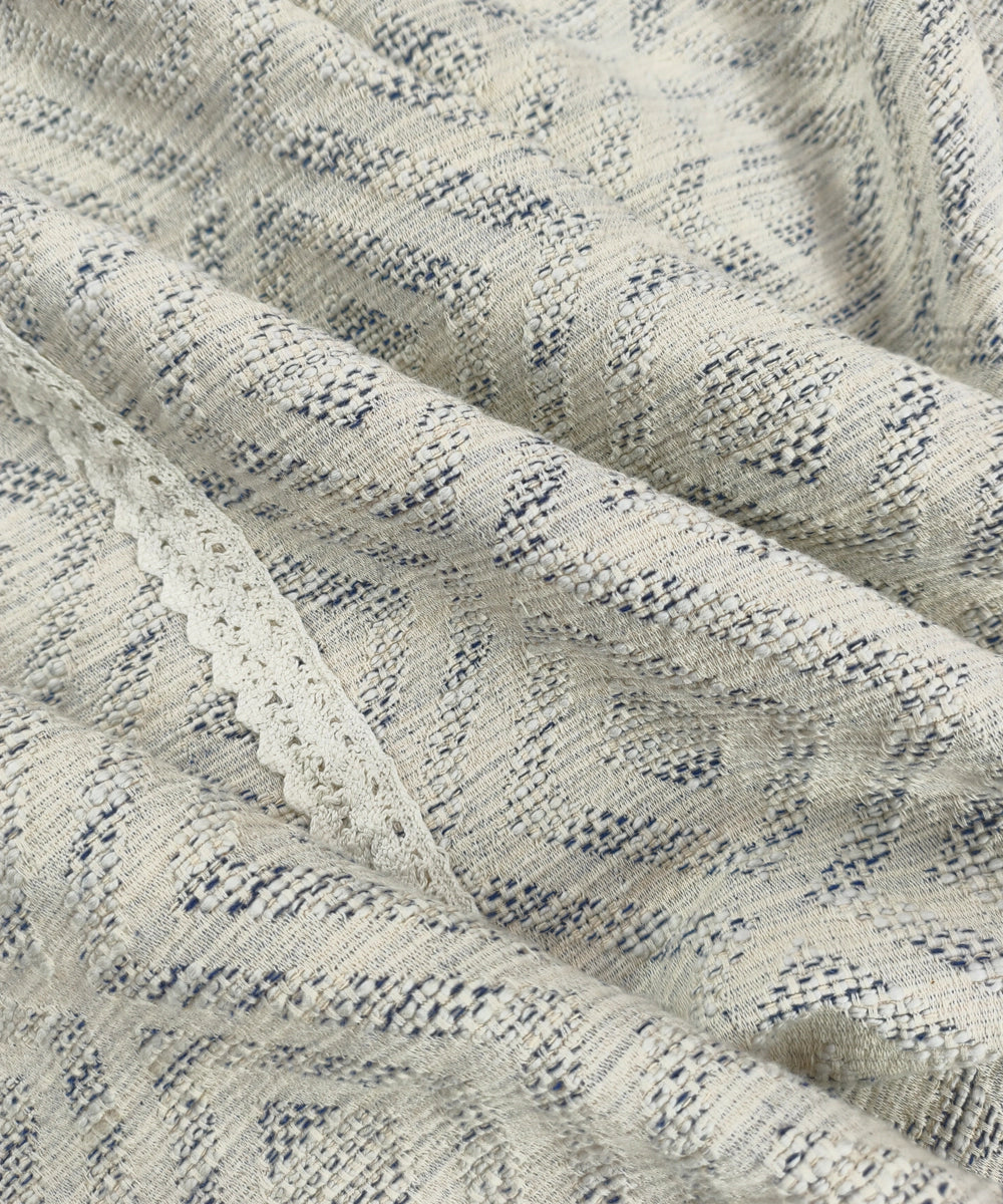 Off White & Grey Cotton Jacquard Lace King Bedcover with 2 Pillow Covers