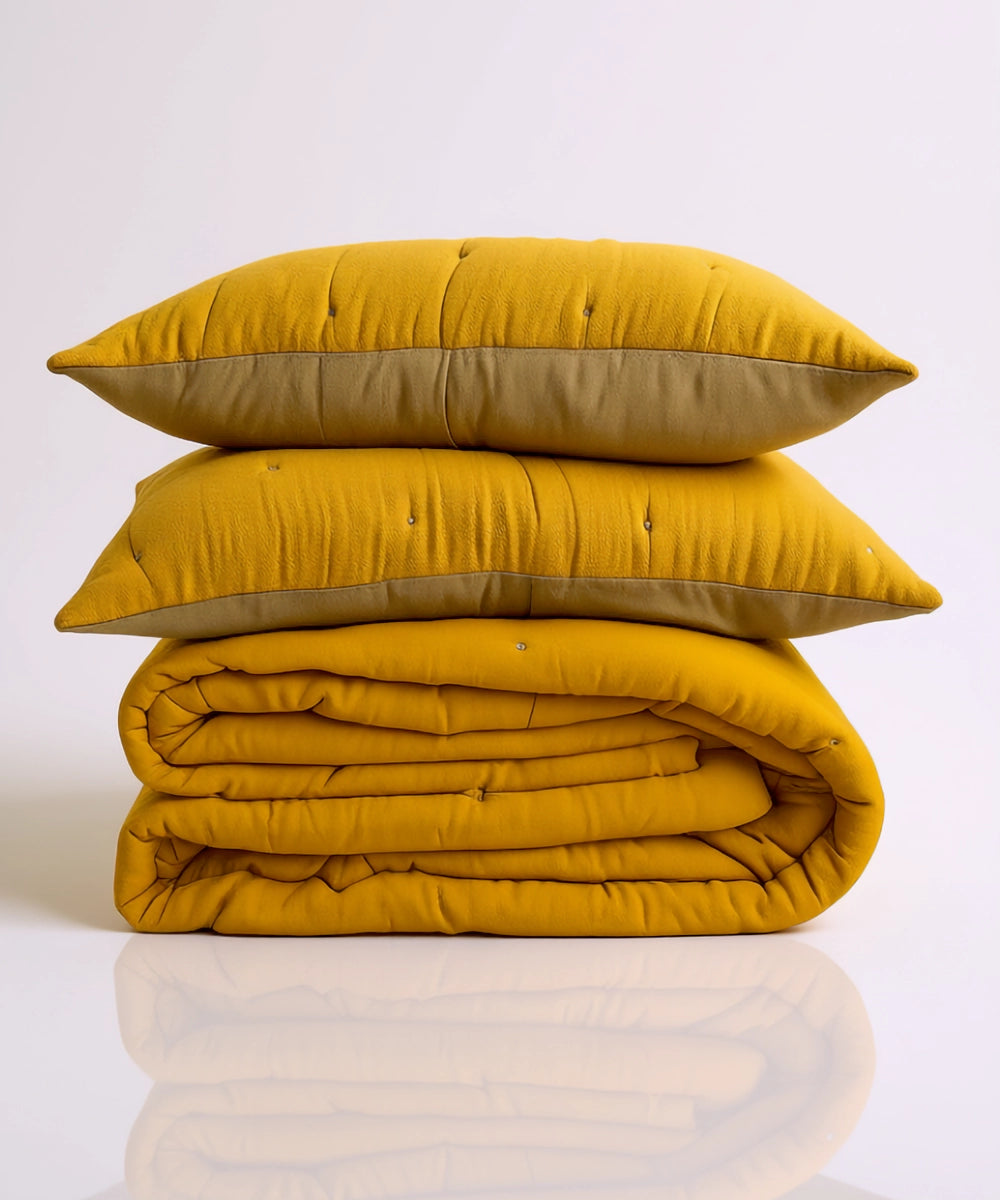 Mustard & Grey Reversible Hand Quilted Comforter with 2 Pillow Covers
