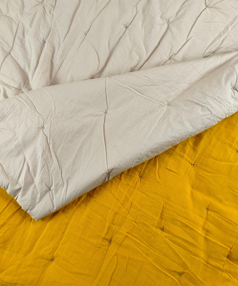 Mustard & Grey Reversible Hand Quilted Comforter with 2 Pillow Covers