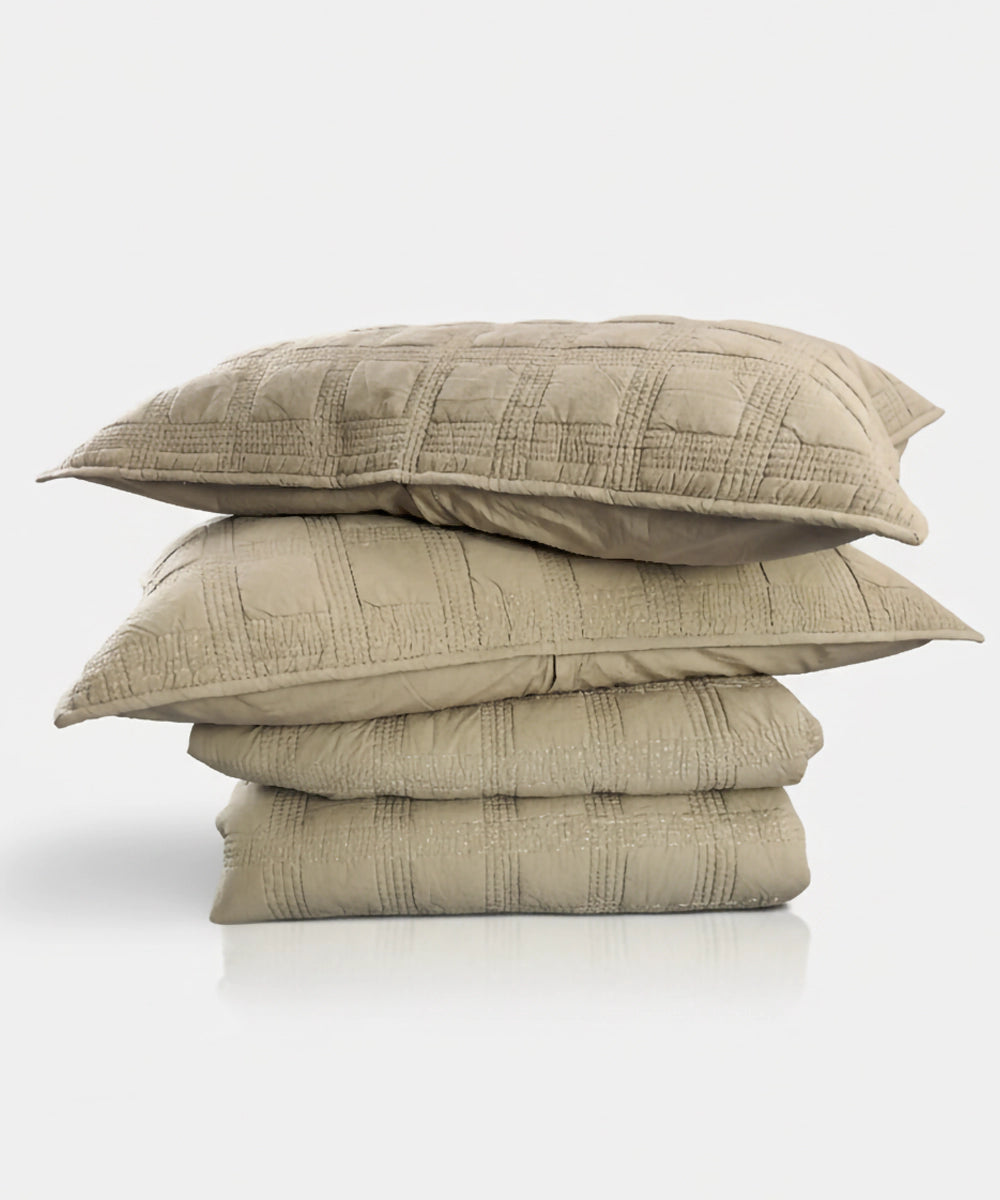 Beige Checks Quilted Bedcover / Comforter with 2 Pillow Covers