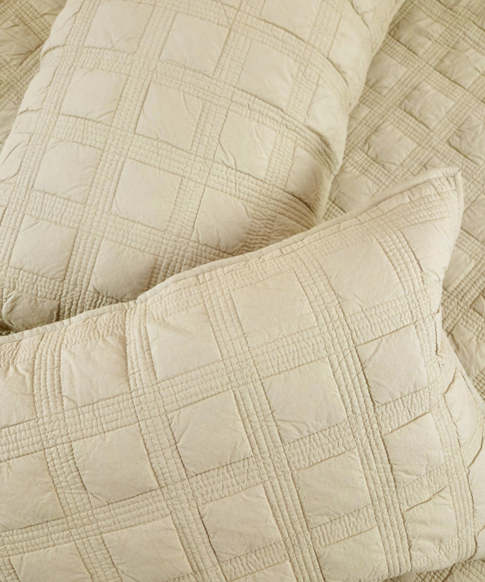 Beige Checks Quilted Bedcover / Comforter with 2 Pillow Covers