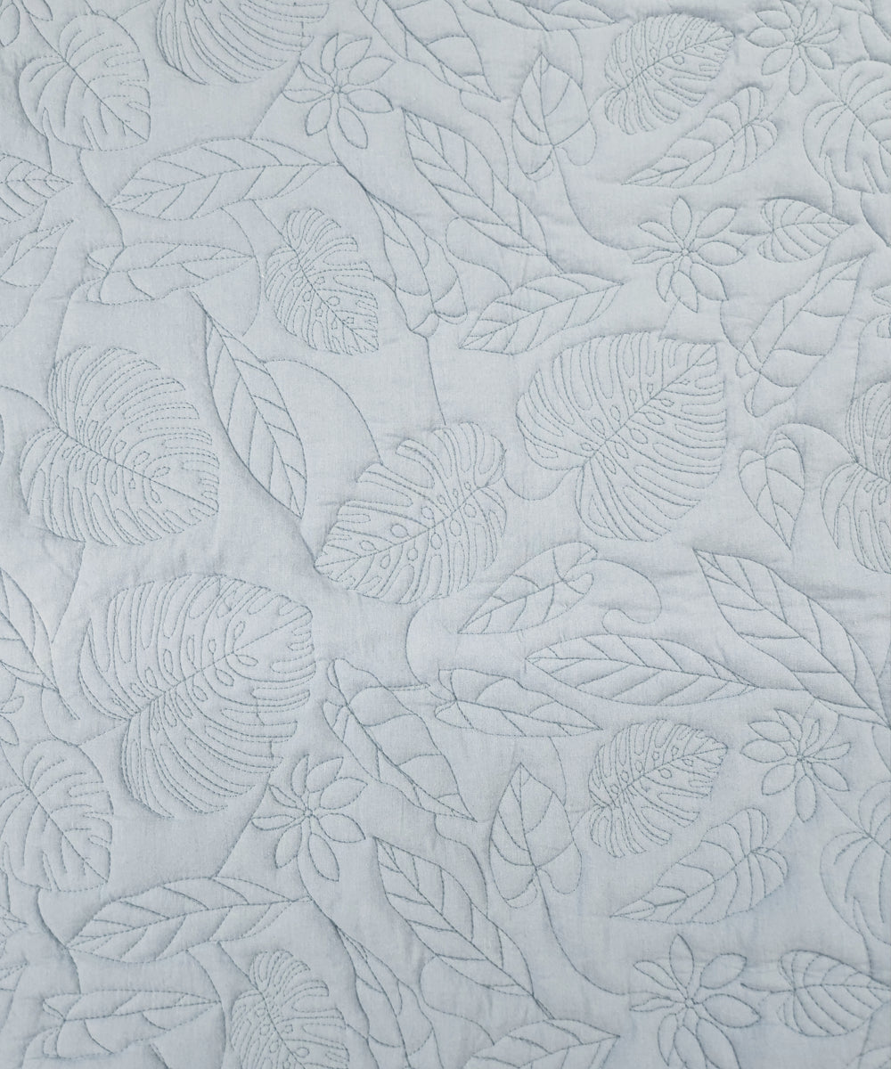 Bluish Grey Leaf Pattern Quilted King Bedcover with 2 pillow covers