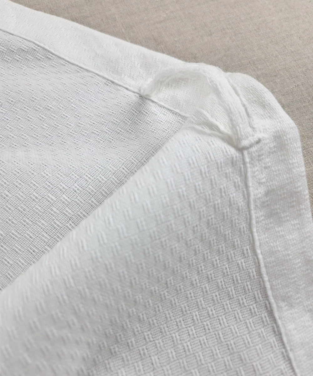 Block Printed Bath Towel | White & Indigo Geometric  | Cotton Dobby