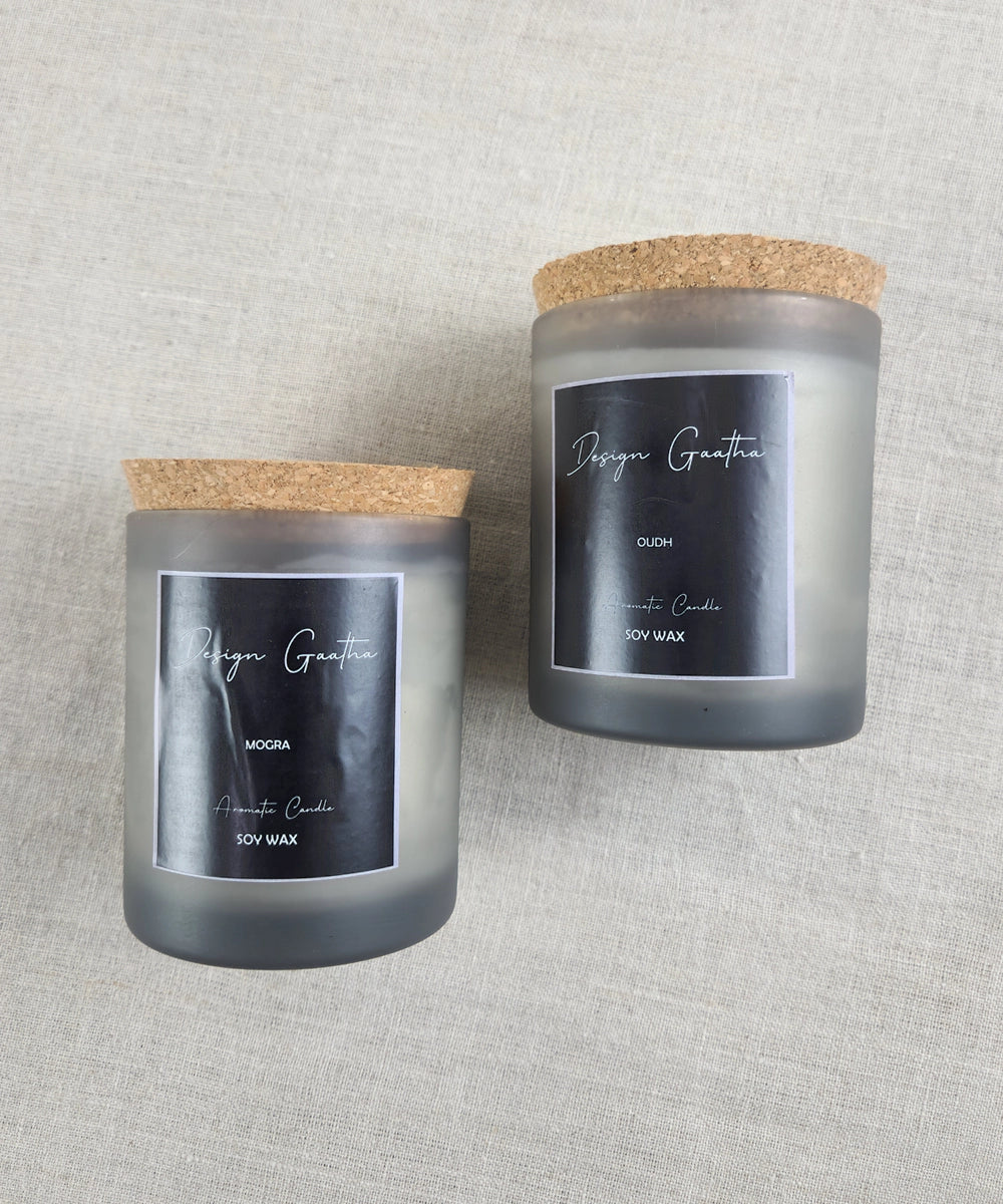 Set of 2 Soy Wax Candles in a Gift Box | Mogra + Oudh Fragrance