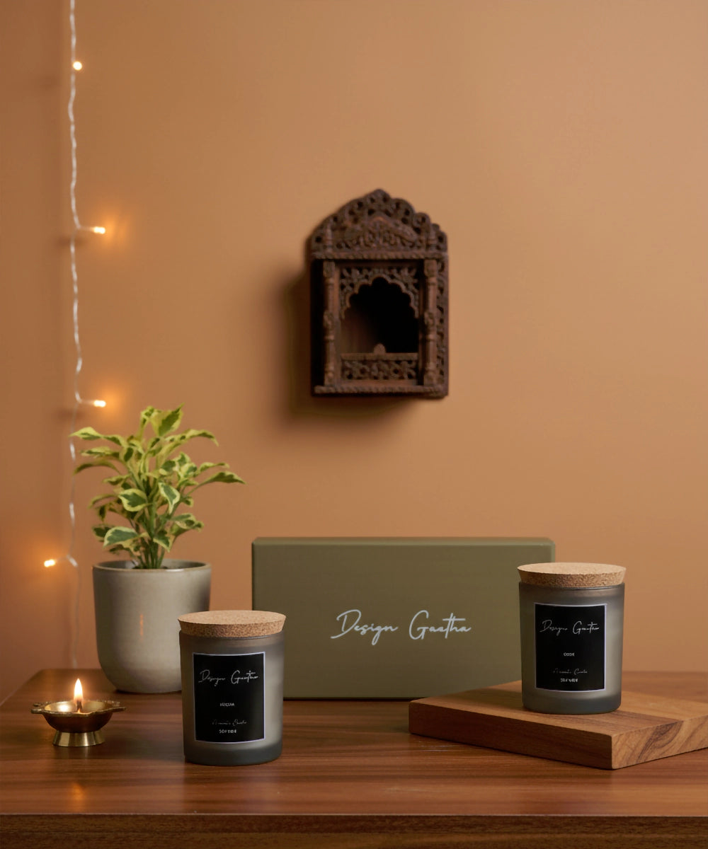 Set of 2 Soy Wax Candles in a Gift Box | Mogra + Oudh Fragrance