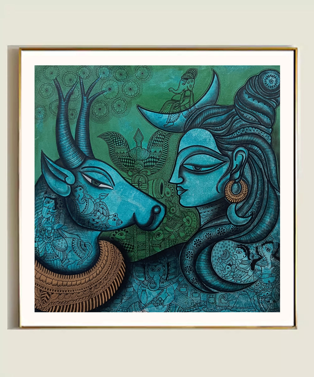 Nandi-Ghosha (The Resonance of Nandi)– Acrylic on Canvas Hand Printed Wall Art |30x30 Inches | Unframed