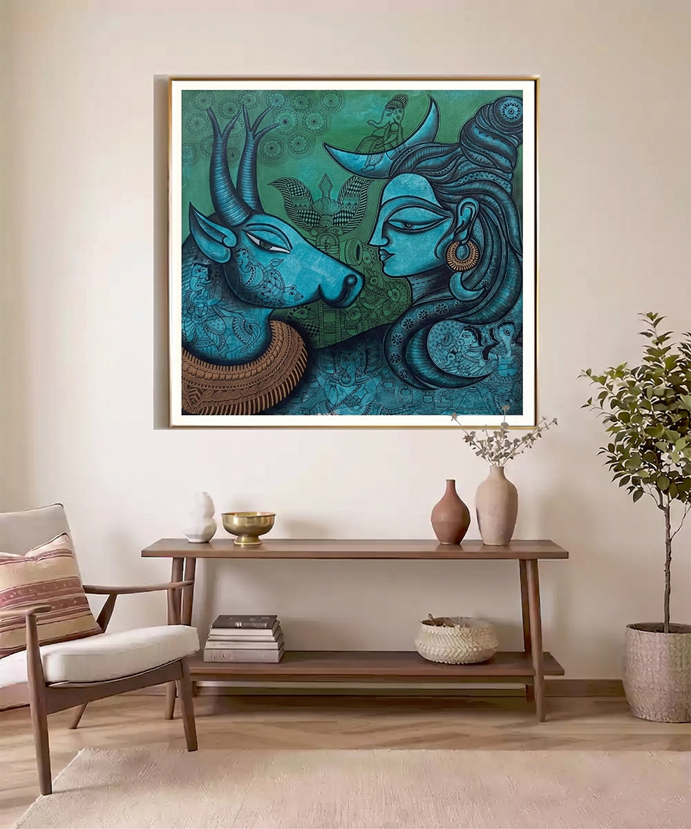 Nandi-Ghosha (The Resonance of Nandi)– Acrylic on Canvas Hand Printed Wall Art |30x30 Inches | Unframed