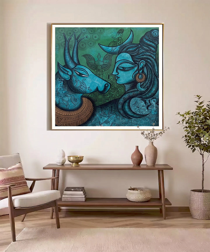 Nandi-Ghosha (The Resonance of Nandi)– Acrylic on Canvas Hand Printed Wall Art |30x30 Inches | Unframed