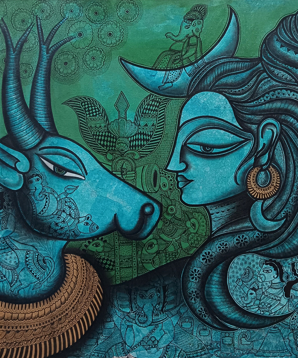 Nandi-Ghosha (The Resonance of Nandi)– Acrylic on Canvas Hand Printed Wall Art |30x30 Inches | Unframed