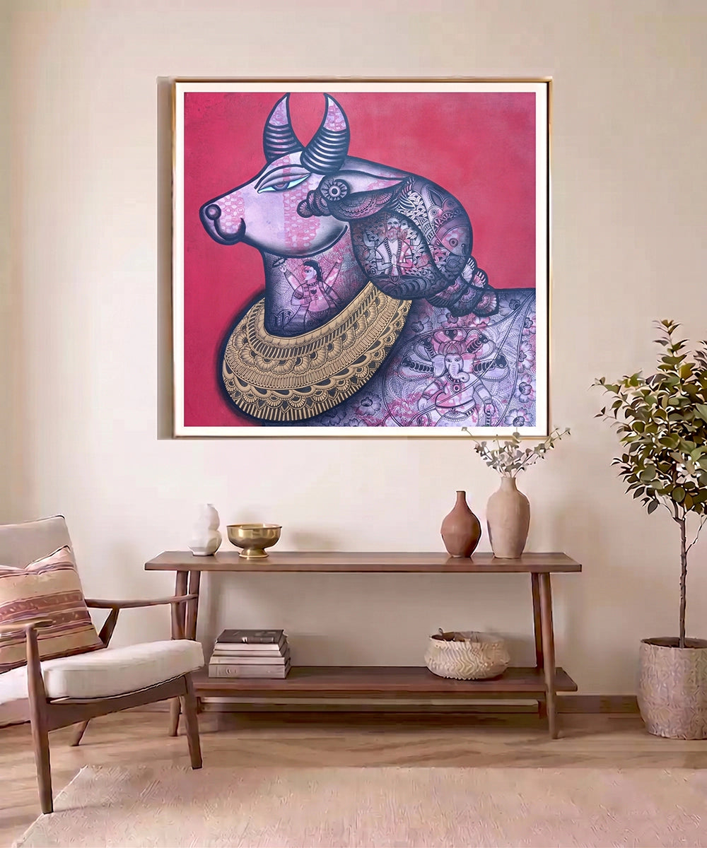 Deva- Vahana (The Divine Carrier) – Acrylic on Canvas Hand Printed Wall Art |24x24 Inches | Unframed