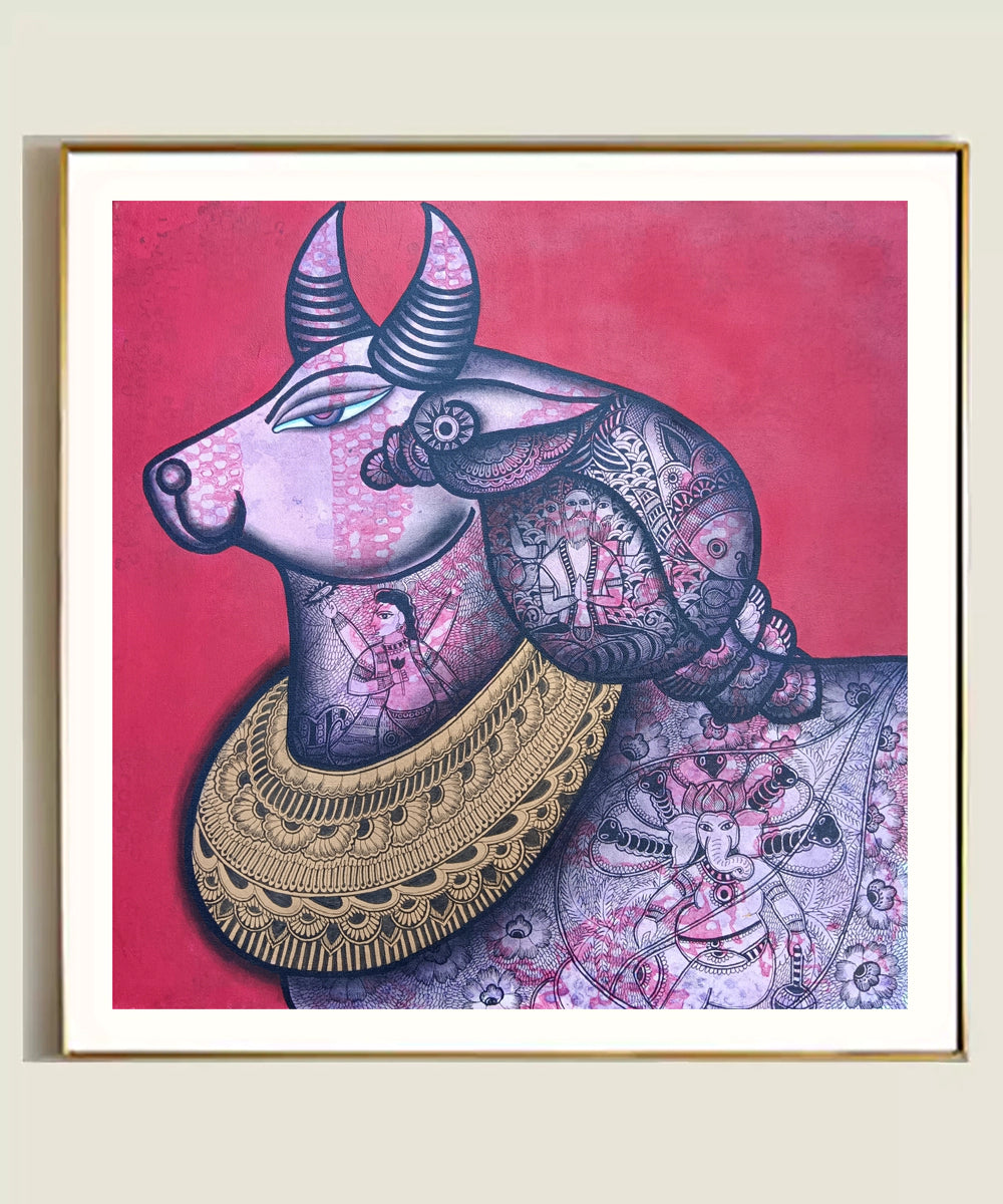 Deva- Vahana (The Divine Carrier) – Acrylic on Canvas Hand Printed Wall Art |24x24 Inches | Unframed