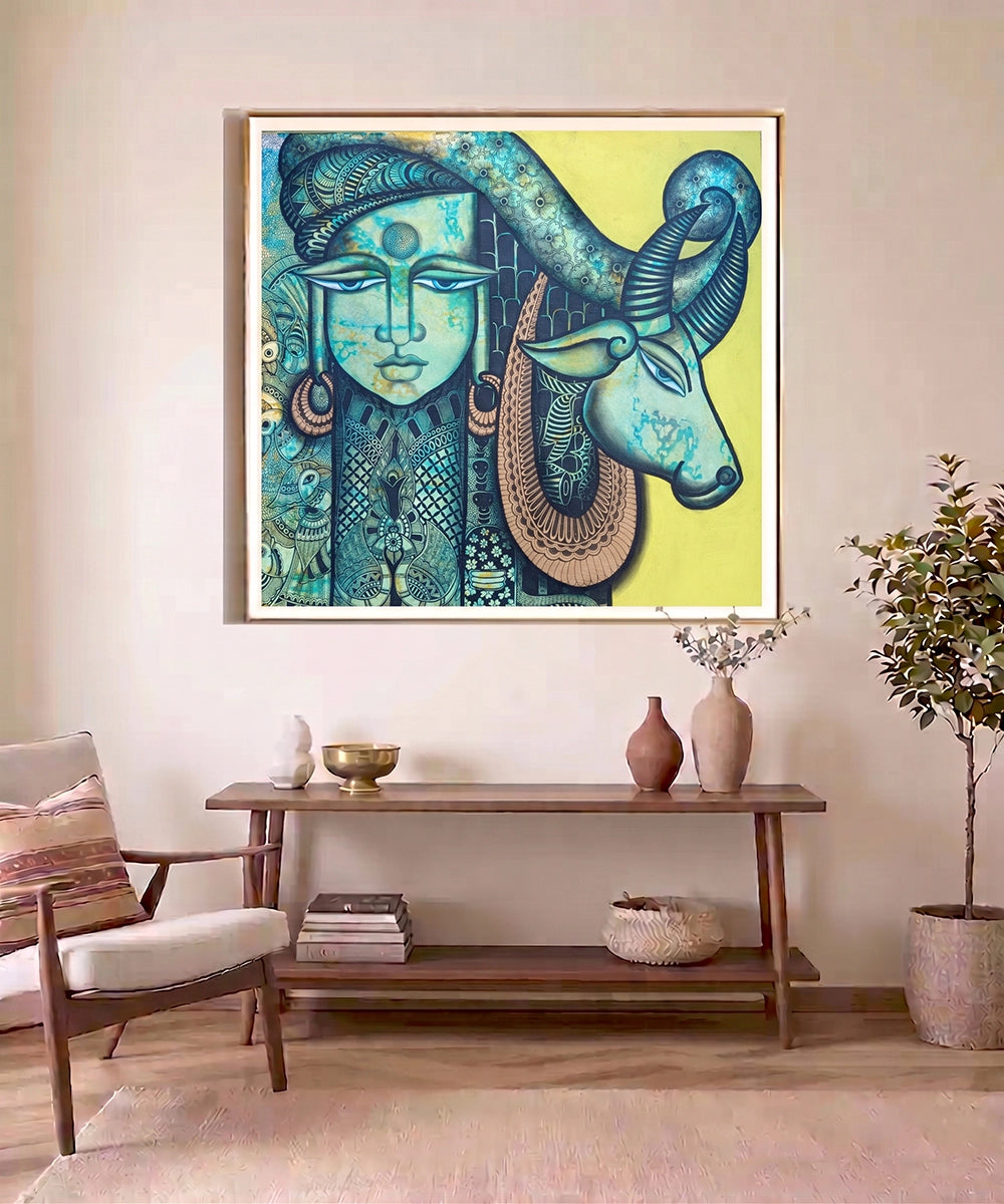 Auro Kailash (The Golden Dawn of Kailash) – Acrylic on Canvas Hand Printed Wall Art |24x24 Inches | Unframed