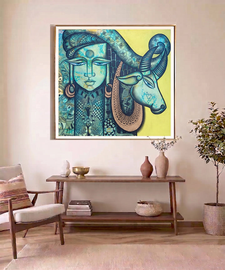 Auro Kailash (The Golden Dawn of Kailash) – Acrylic on Canvas Hand Printed Wall Art |24x24 Inches | Unframed