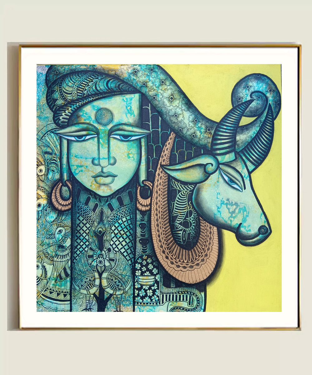 Auro Kailash (The Golden Dawn of Kailash) – Acrylic on Canvas Hand Printed Wall Art |24x24 Inches | Unframed