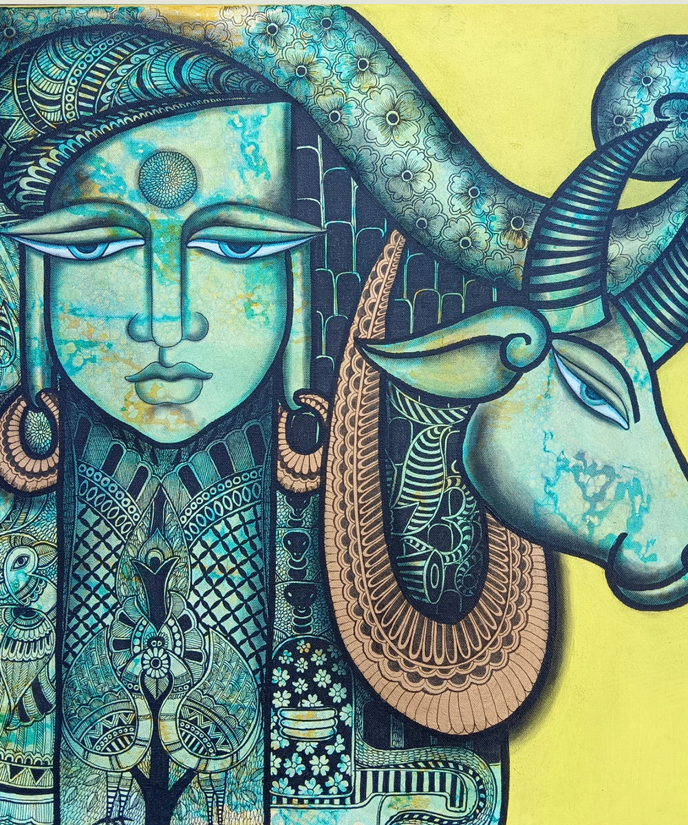 Auro Kailash (The Golden Dawn of Kailash) – Acrylic on Canvas Hand Printed Wall Art |24x24 Inches | Unframed